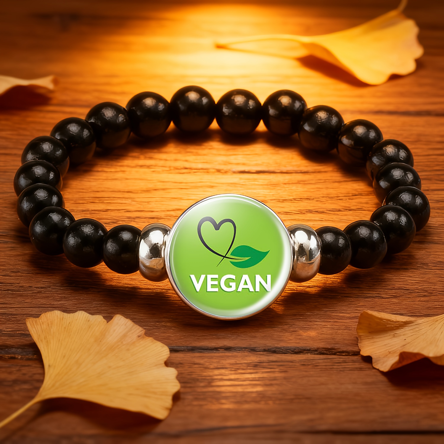 Teenager's Classic Black Color Plastic Beads and Chain Bracelet